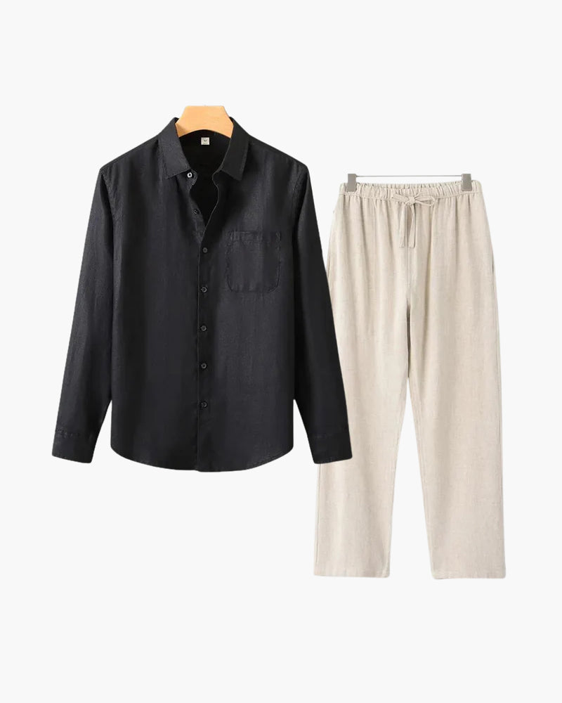 Men's Co-ord Set with Long Sleeve Shirt and Drawstring Trousers