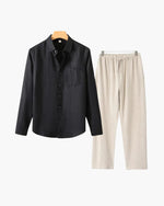 Men's Co-ord Set with Long Sleeve Shirt and Drawstring Trousers