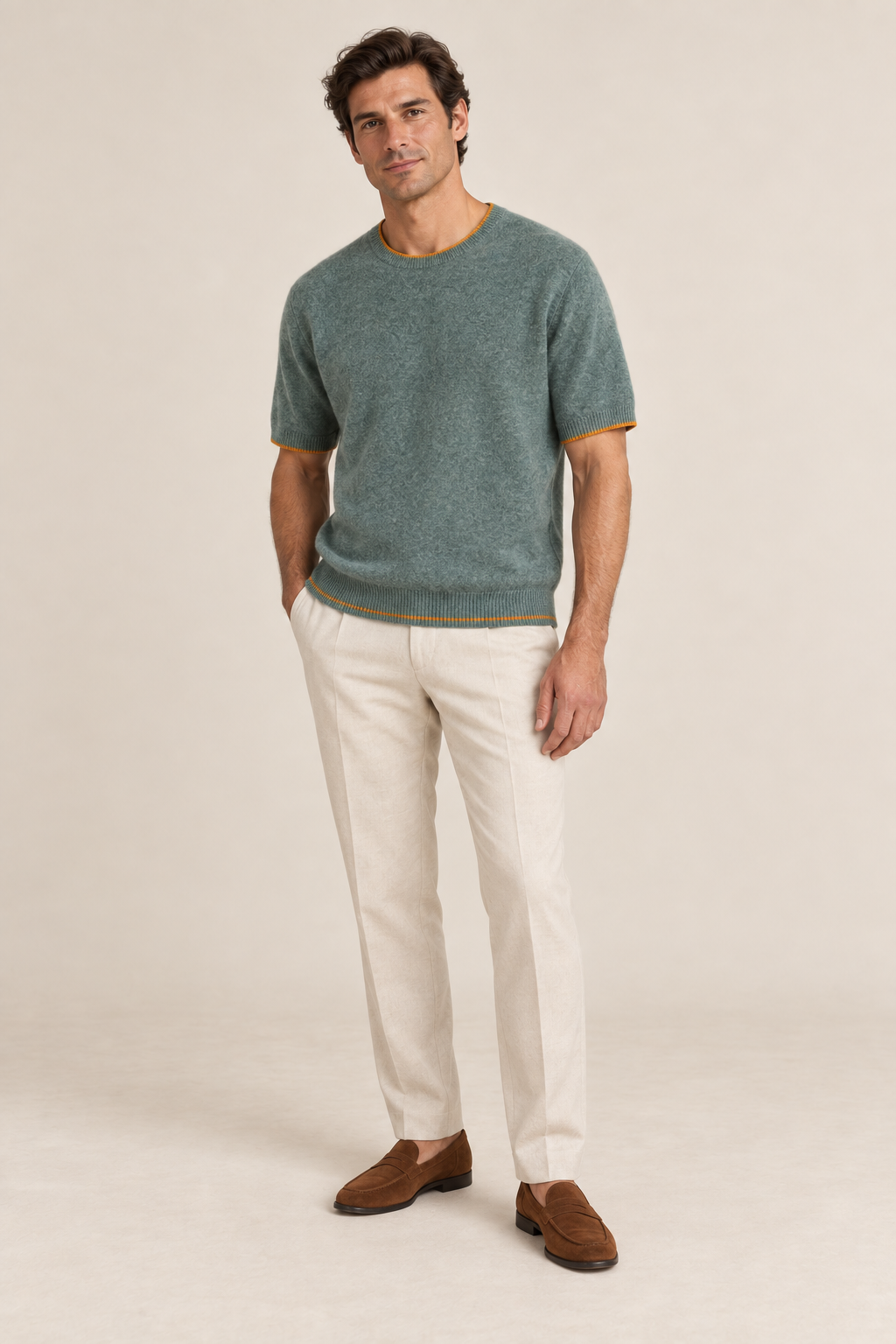 Men’s 100% Pure Wool Short-Sleeve Crew-Neck Jumper