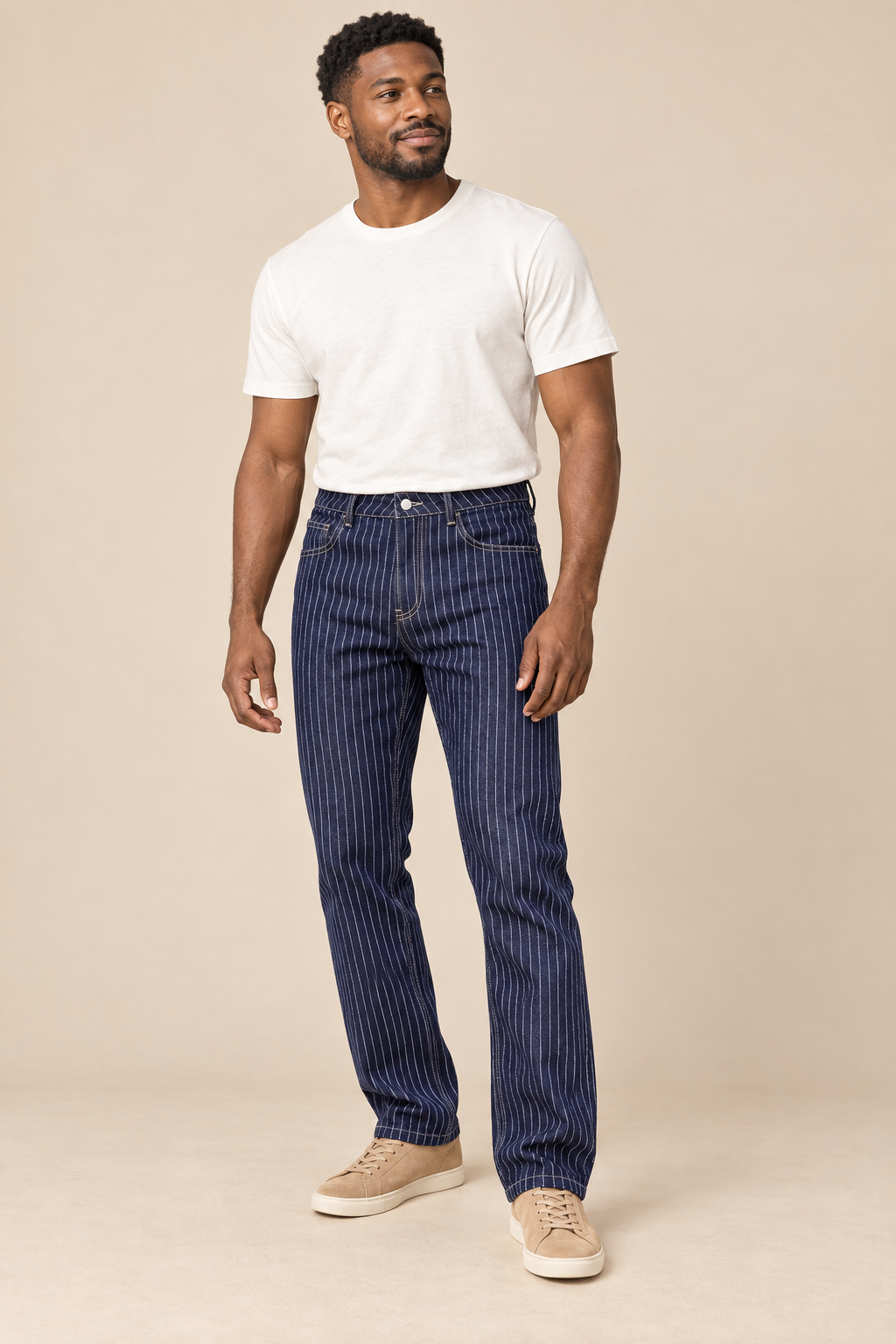 Men’s Pinstripe Stretch Denim Jeans with Slim Fit