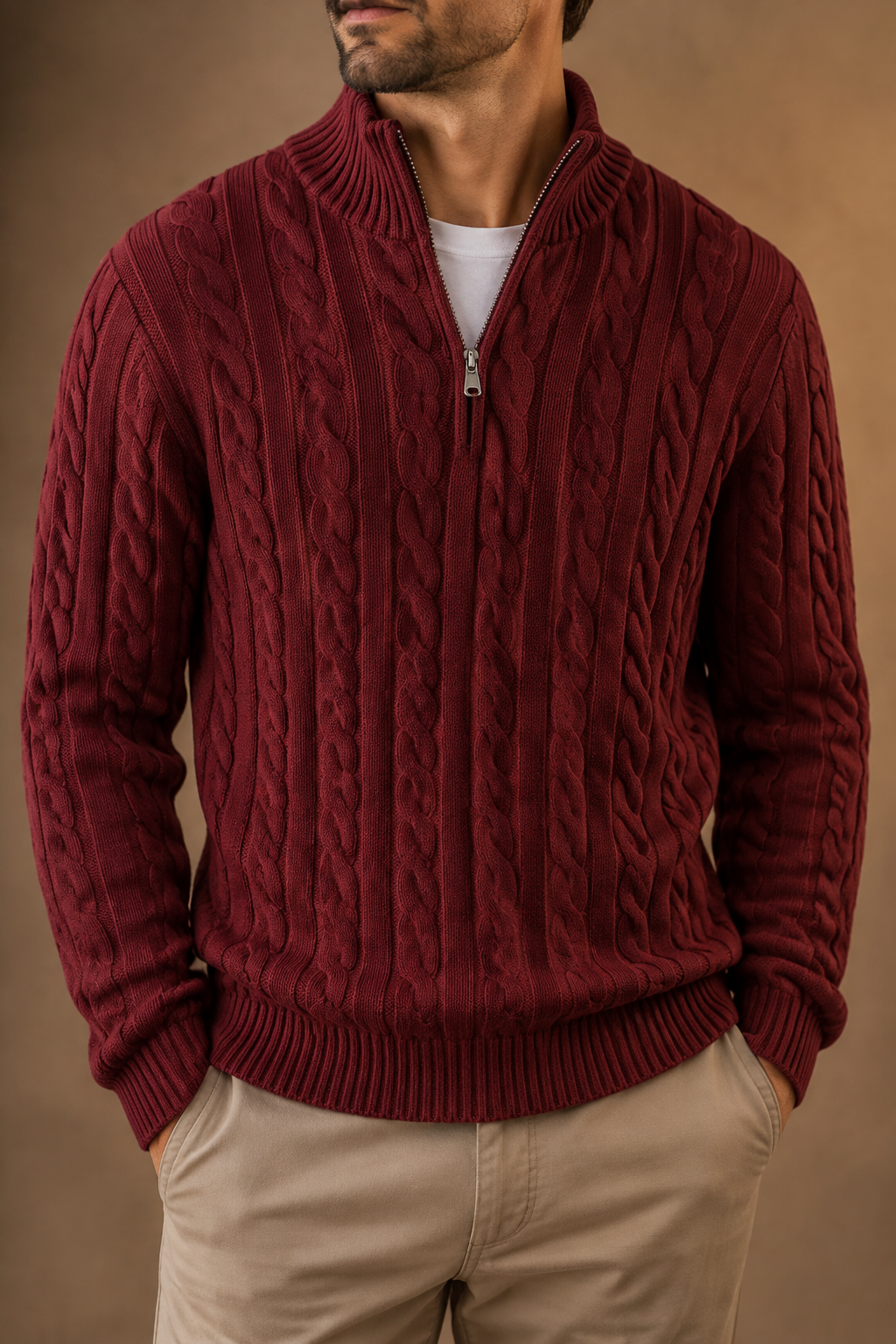 Men's Cable Knit Half Zip Jumper