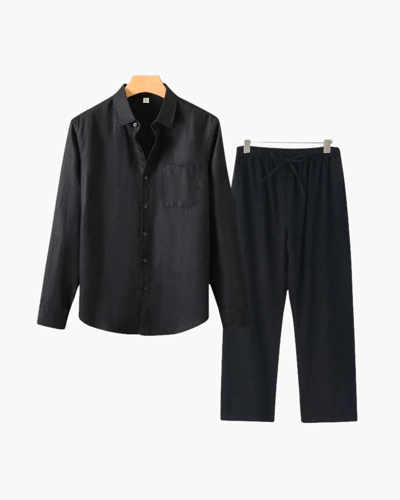 Men's Co-ord Set with Long Sleeve Shirt and Drawstring Trousers