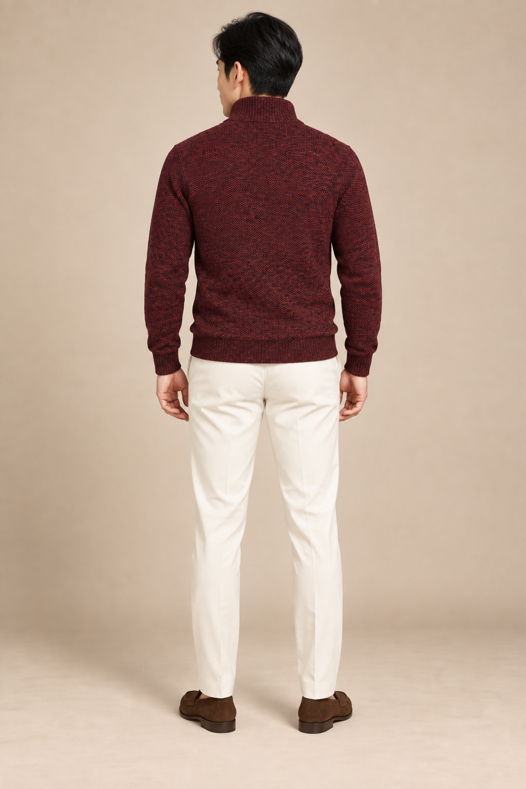 Men’s Textured Knit Half-Zip Jumper with High Collar