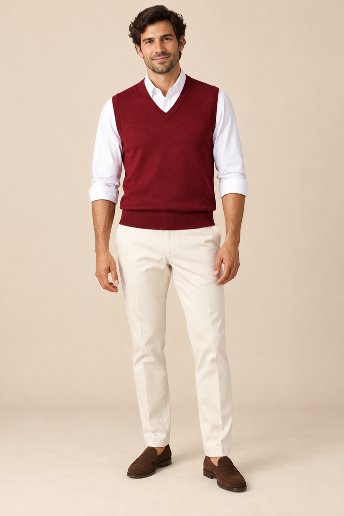 Men’s Plain Knit V-Neck Tank Top with Ribbed Trims