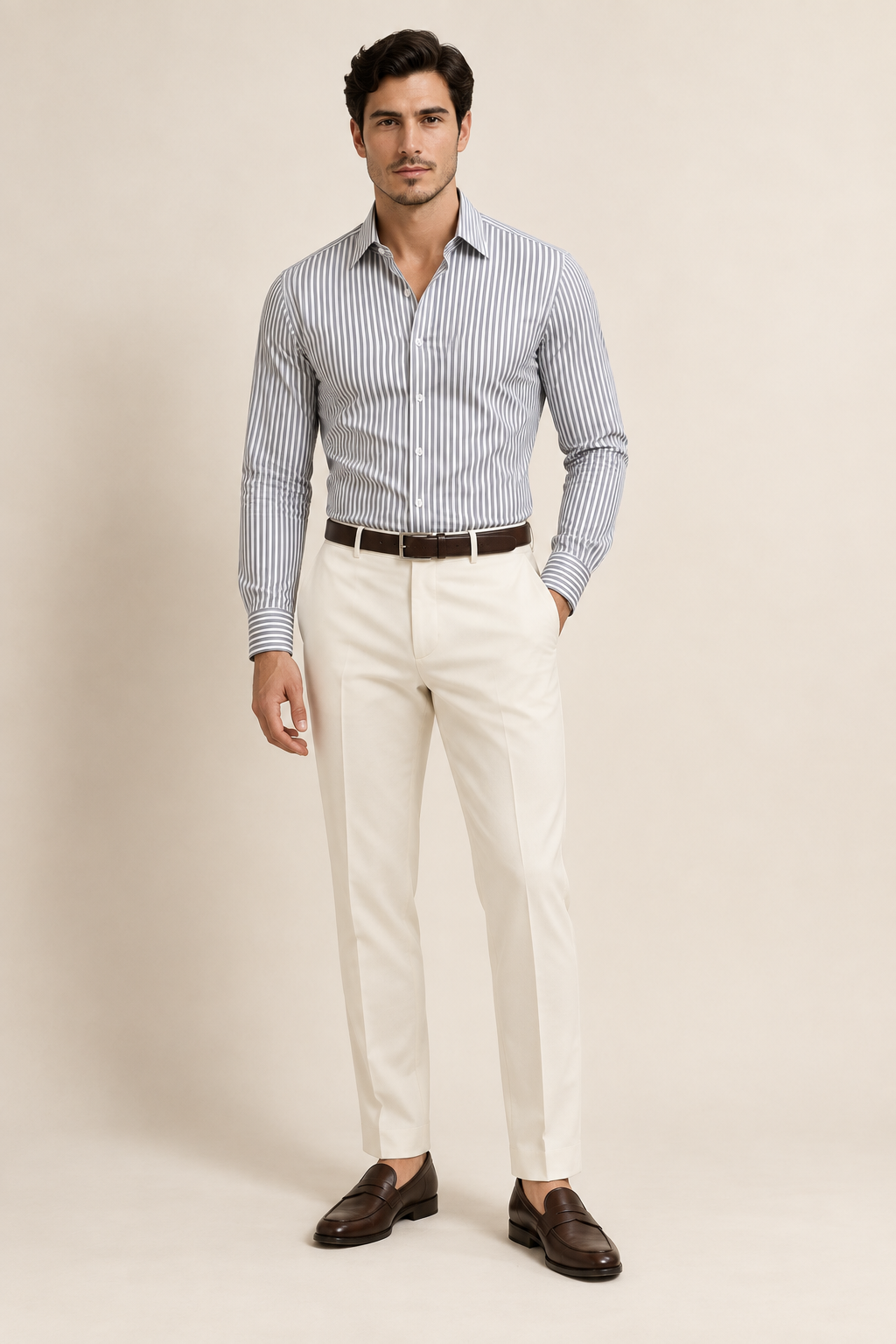 Men's Muscle Fit Long Sleeve Striped Shirt