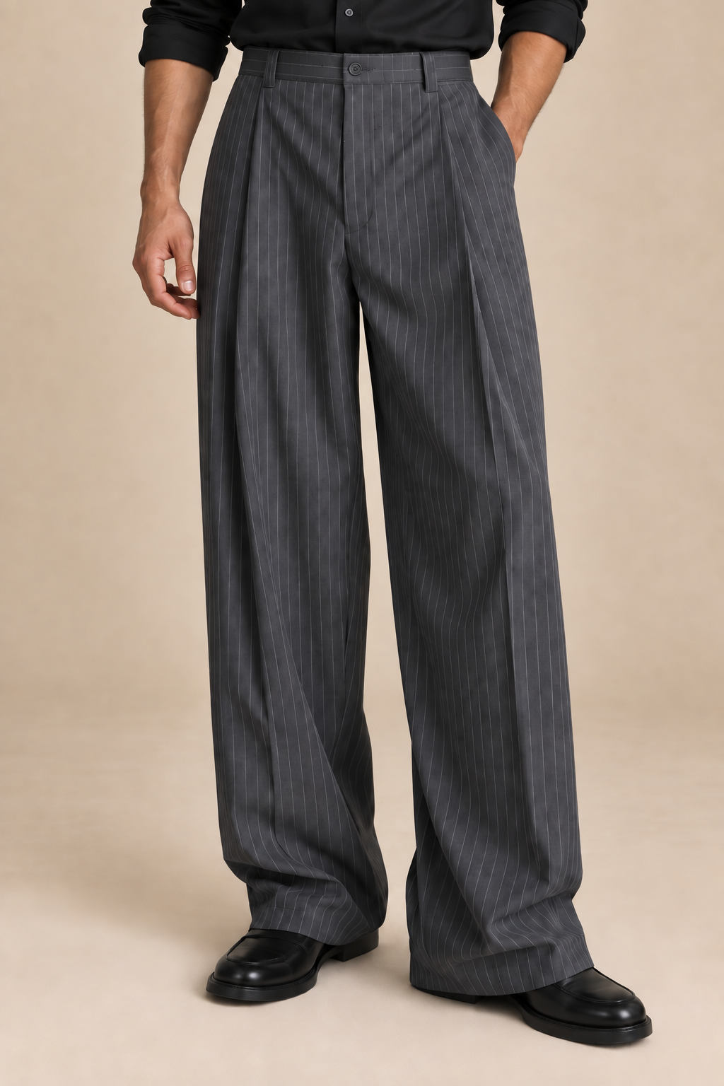 Men’s Pinstripe Wide-Leg Tailored Trousers