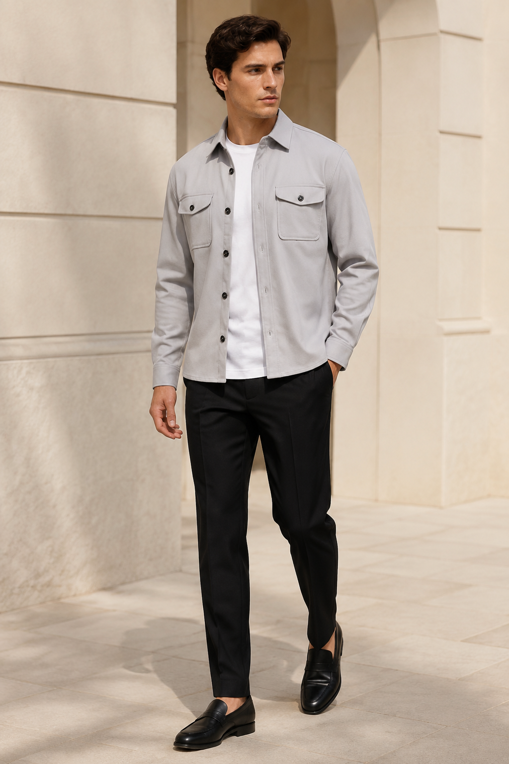 Men's Stretch Twill Overshirt with Chest Pockets