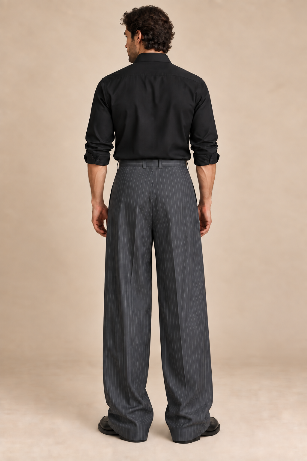 Men’s Pinstripe Wide-Leg Tailored Trousers
