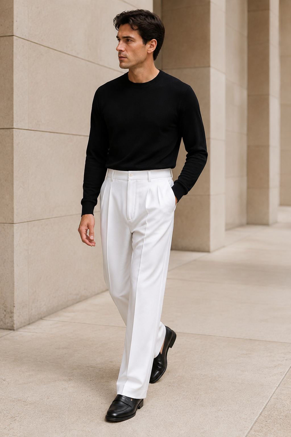 Men's Tailored Pleated Trousers with Belt Loops
