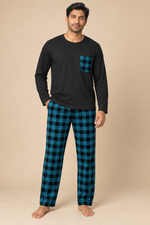 Men’s Checked Winter Pyjama Set with Long-Sleeve Top and Trousers