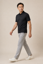 Men's Knitted Polo Shirt with Geometric Pattern and Short Sleeves