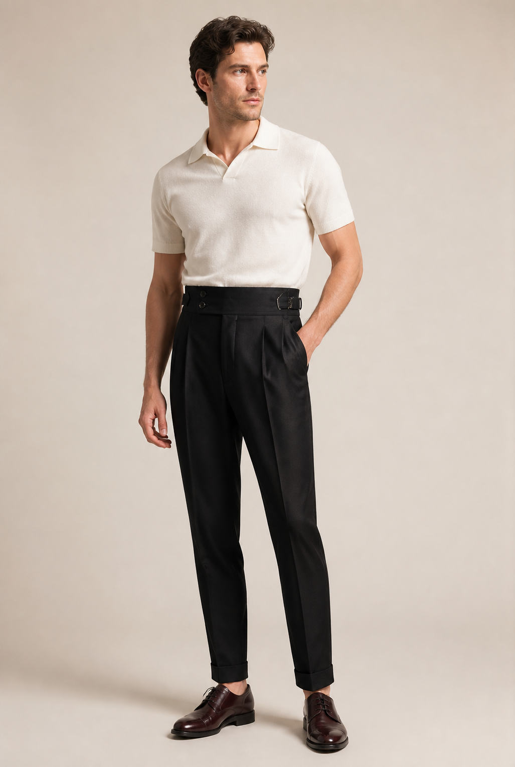 Men's Straight Leg Tailored Trousers with Side Adjusters