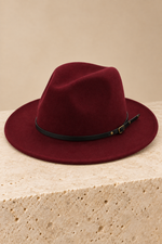 Men’s Felt Fedora Hat with Wide Brim and Buckle Band