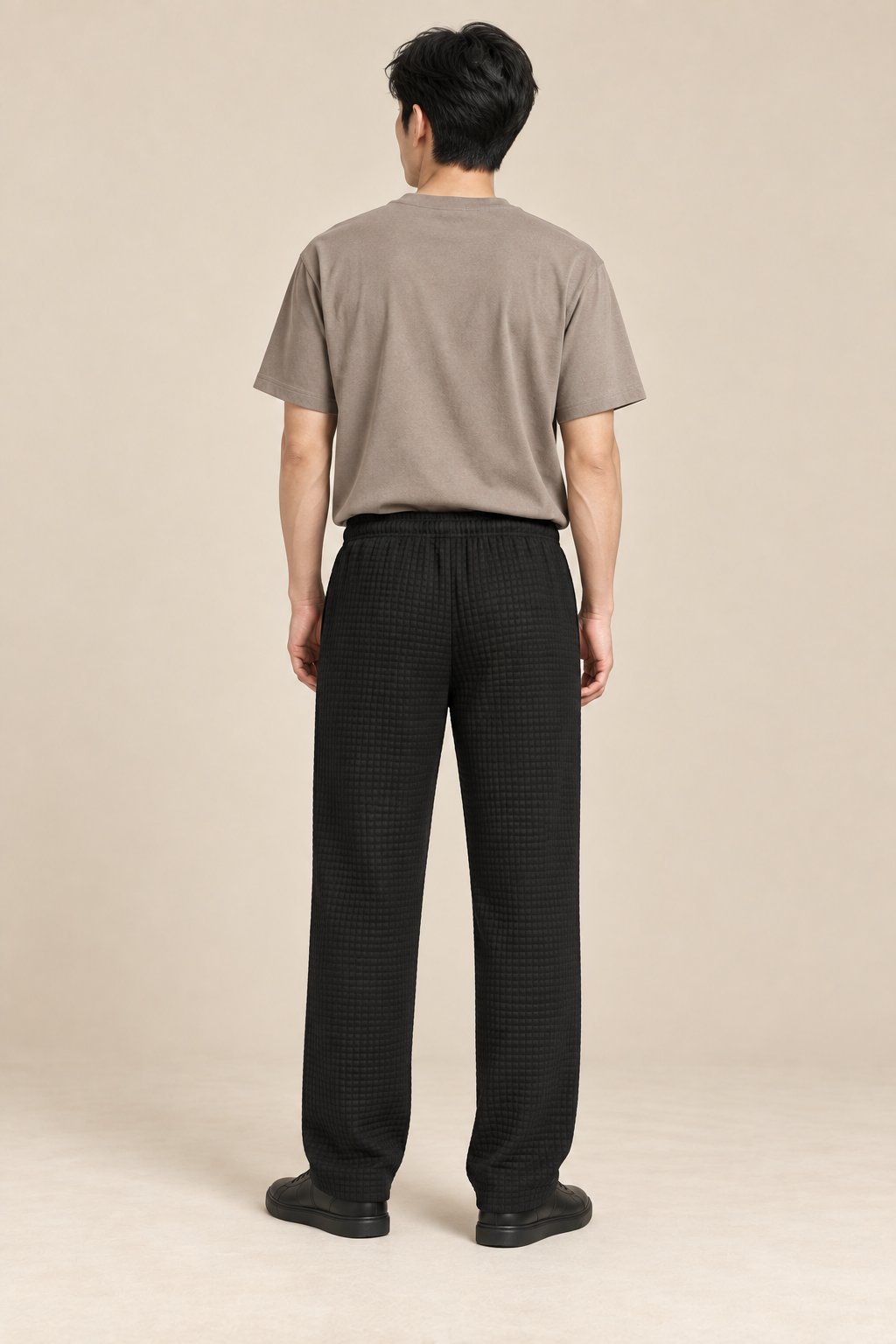 Men’s Waffle-Knit Wide-Leg Trousers with Drawstring Waist