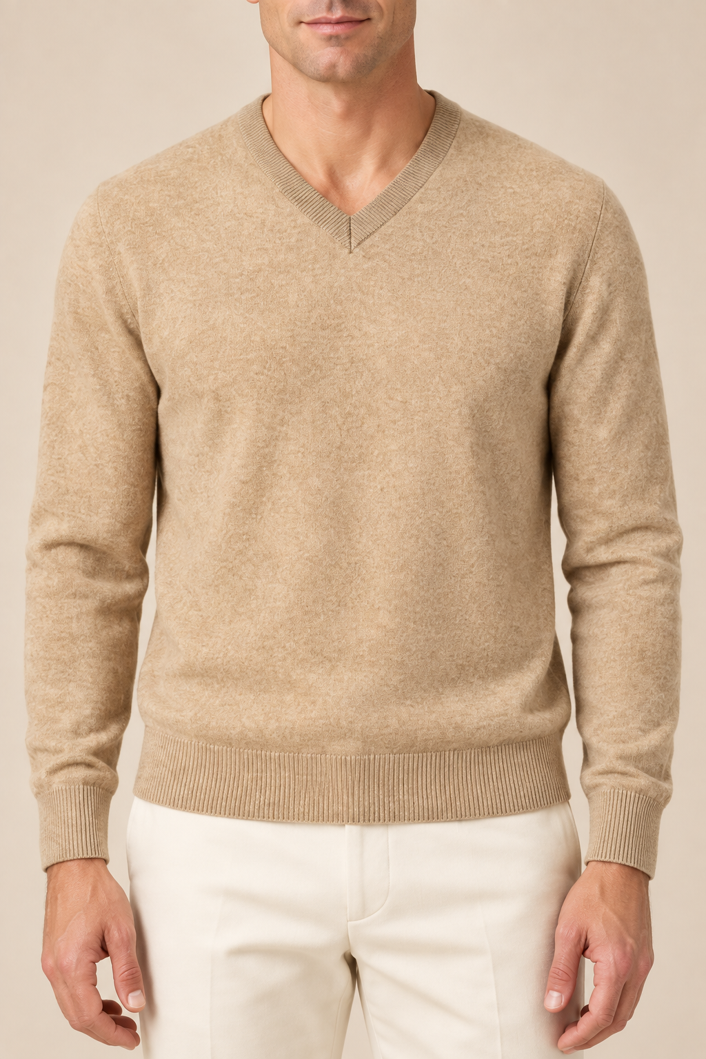 Men’s Fine Knit V-Neck Jumper with Ribbed Trims