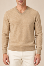 Men’s Fine Knit V-Neck Jumper with Ribbed Trims