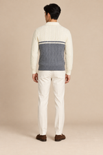 Men’s Cable Knit Quarter-Zip Jumper with Contrast Panel