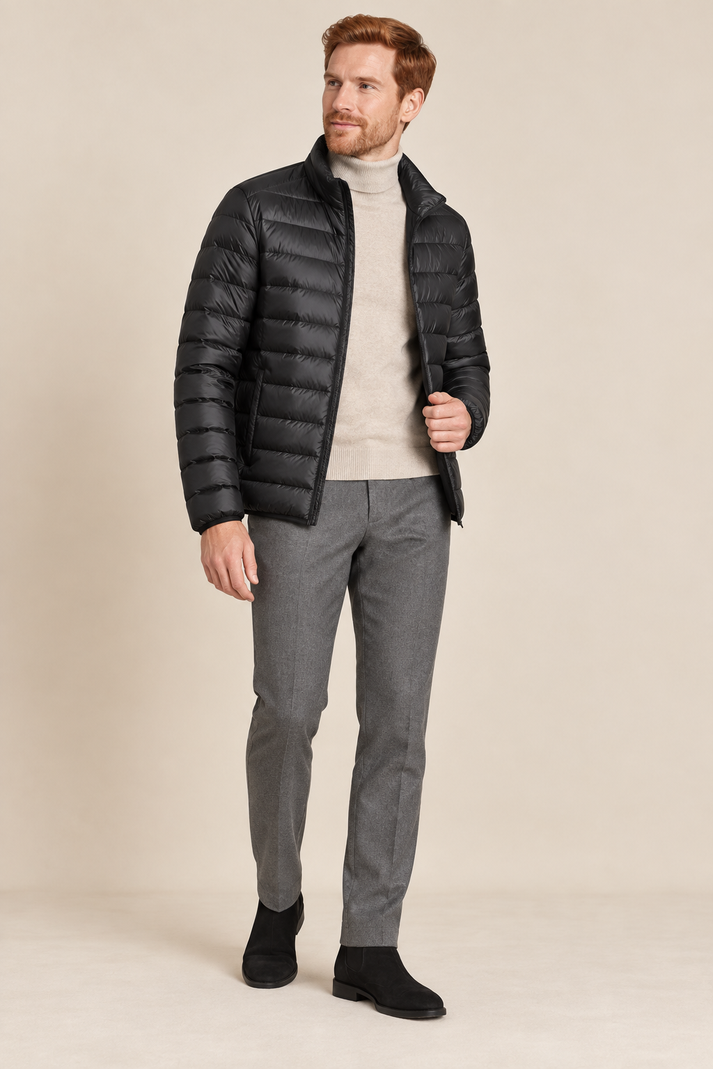 Men’s Lightweight Down Puffer Jacket with Stand Collar