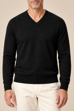 Men’s Fine Knit V-Neck Jumper with Ribbed Trims