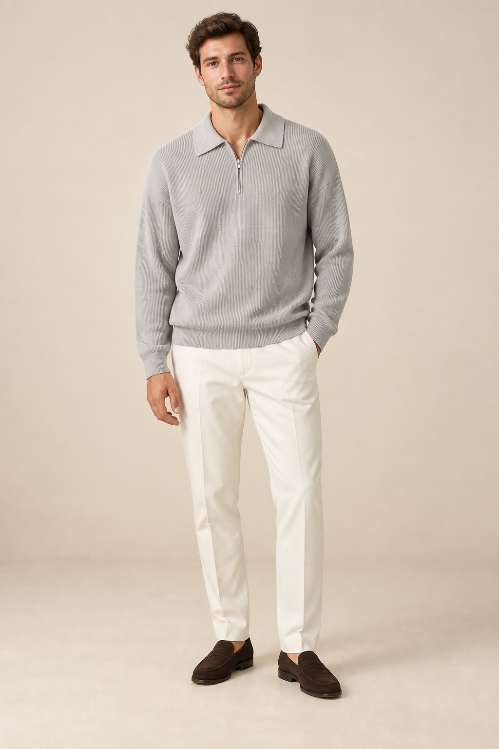 Men’s Half-Zip Knit Jumper with Polo Collar