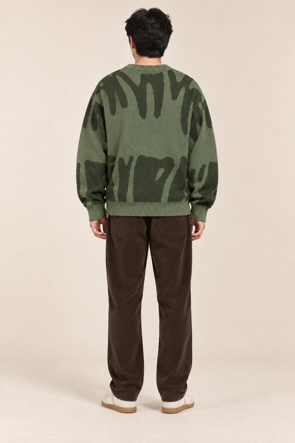 Men’s Abstract Pattern Knit Crew-Neck Jumper with Ribbed Trims