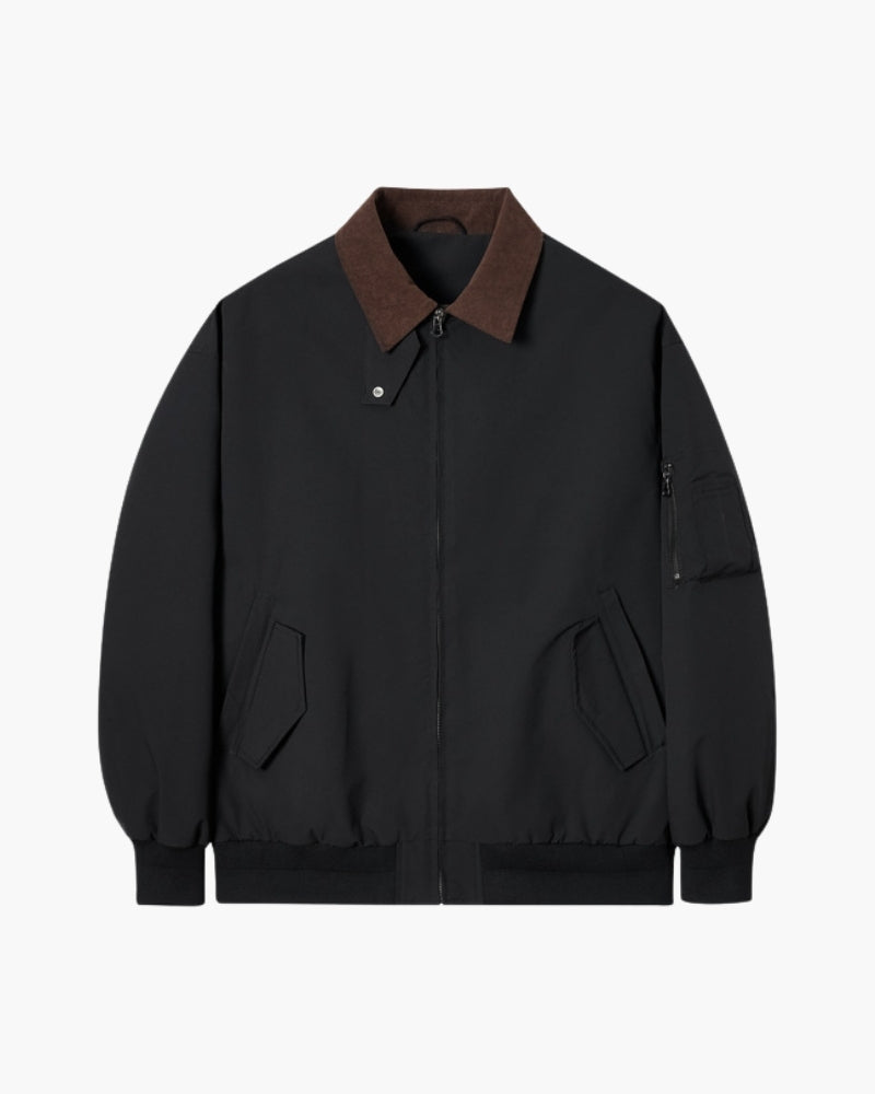 Men’s Zip-Up Harrington Jacket with Contrast Collar