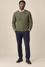 Men’s 100% Merino Wool Cable-Knit Crew-Neck Jumper