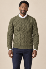Men’s 100% Merino Wool Cable-Knit Crew-Neck Jumper