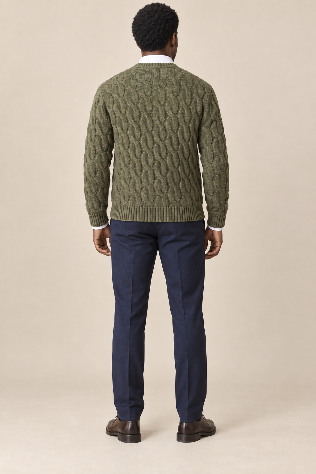 Men’s 100% Merino Wool Cable-Knit Crew-Neck Jumper