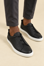 Men’s Cowhide Leather Slip-On Trainers with Contrast Detailing