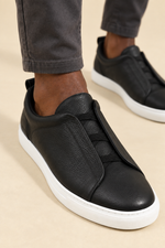 Men’s Cowhide Leather Slip-On Trainers with Contrast Detailing