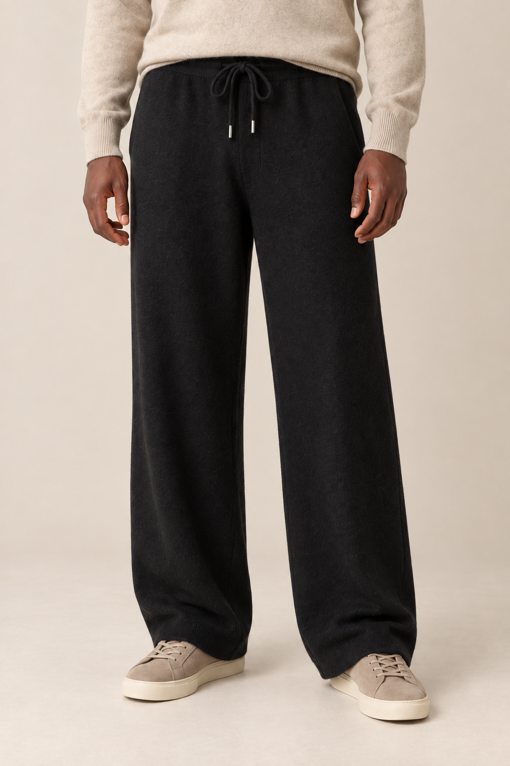 Men’s 100% Cashmere Wide-Leg Drawstring Trousers
