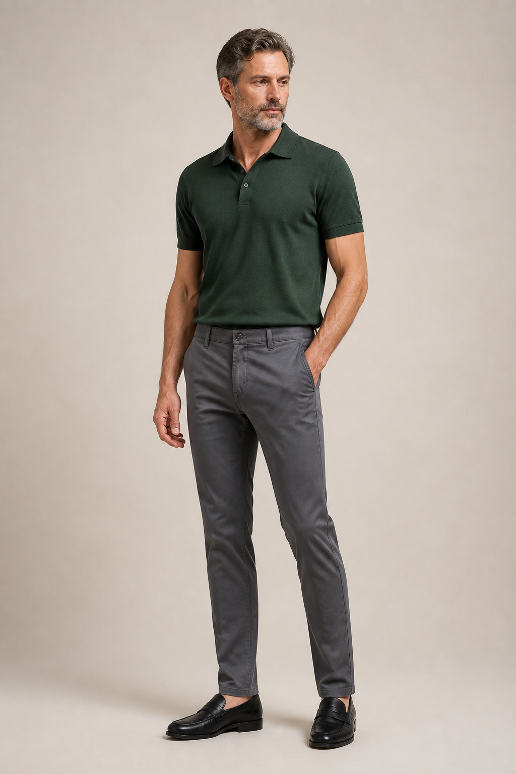 Men's Straight Leg Trousers with Mid-Rise Waist
