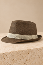 Men’s Woven Straw Fedora Hat with Contrast Band
