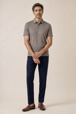 Men's Knitted Polo Shirt with Geometric Pattern and Short Sleeves