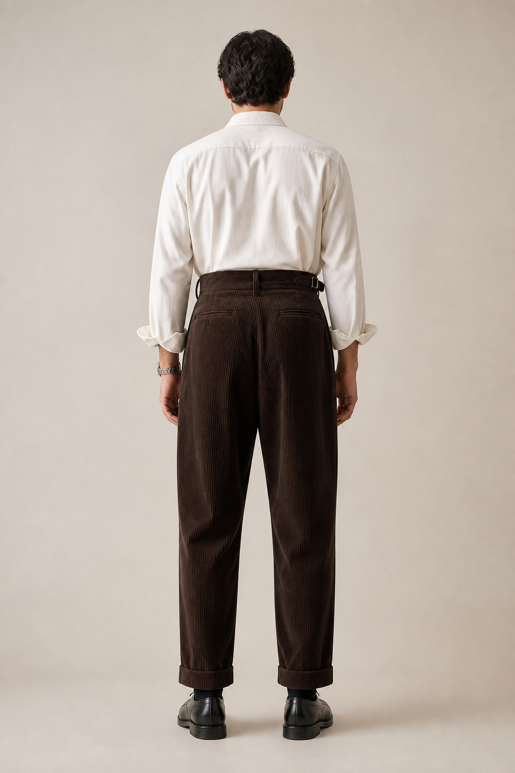 Men's Pleated Corduroy Trousers with High Waist