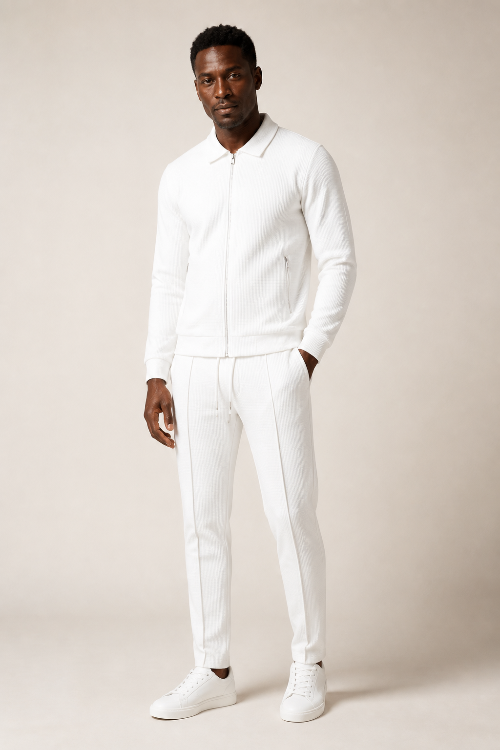 Men's Ribbed Tracksuit with Zip Up Jacket and Tapered Joggers