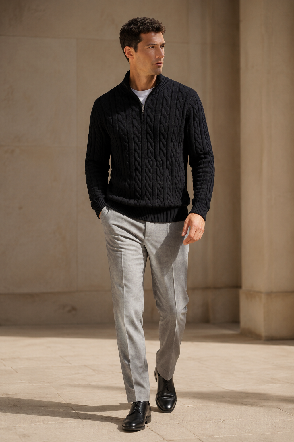Men's Cable Knit Half Zip Jumper