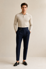Men's Slim Fit Tailored Trousers with High Waist