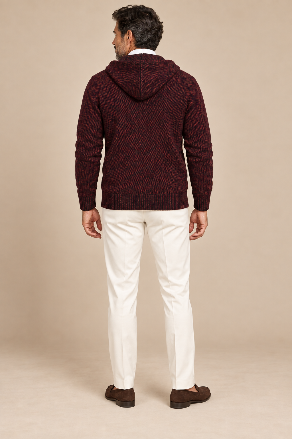 Men’s Hooded Knit Zip-Up Cardigan with Front Pockets