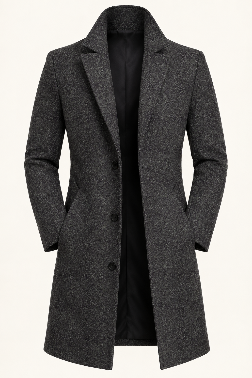 Men's Single-Breasted Overcoat with Notch Lapels