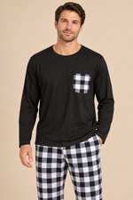 Men’s Checked Winter Pyjama Set with Long-Sleeve Top and Trousers
