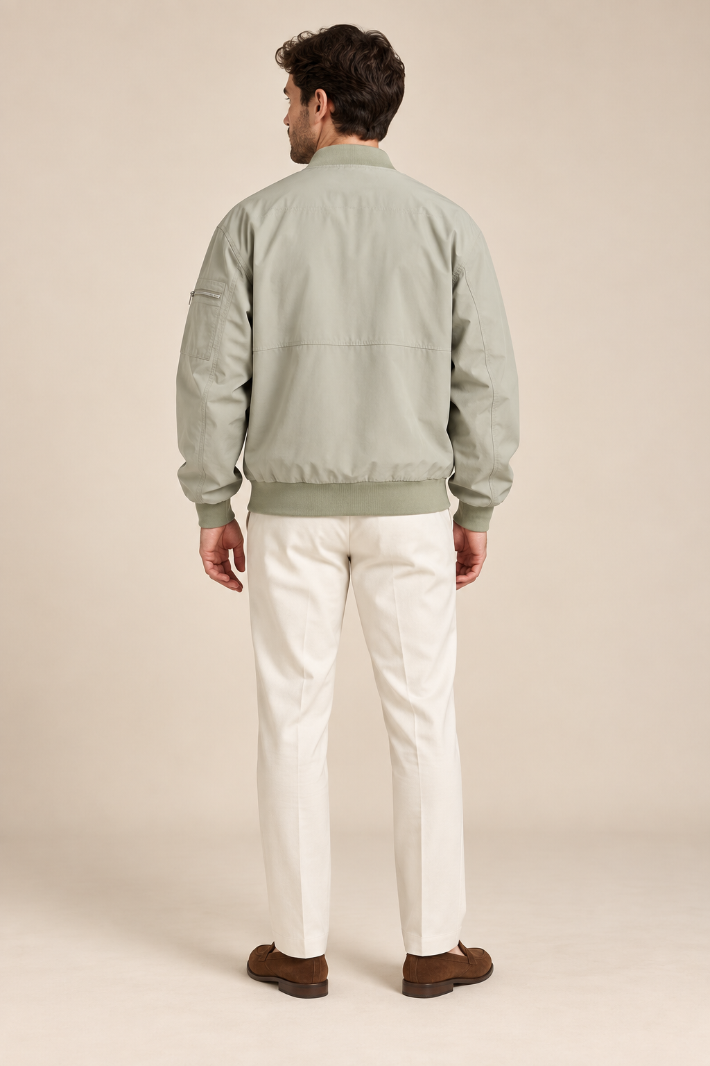 Men’s Zip-Up Bomber Jacket with Zipped Sleeve Pocket