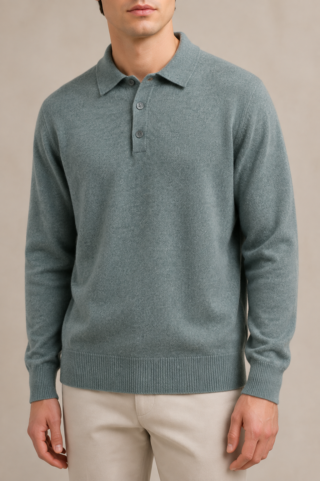 Men's Long Sleeve Knitted Polo Shirt