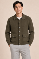 Men’s 100% Cashmere Knitted Cardigan with Turn-Down Collar