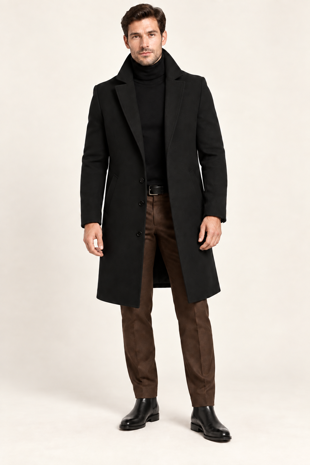Men's Single-Breasted Overcoat with Notch Lapels