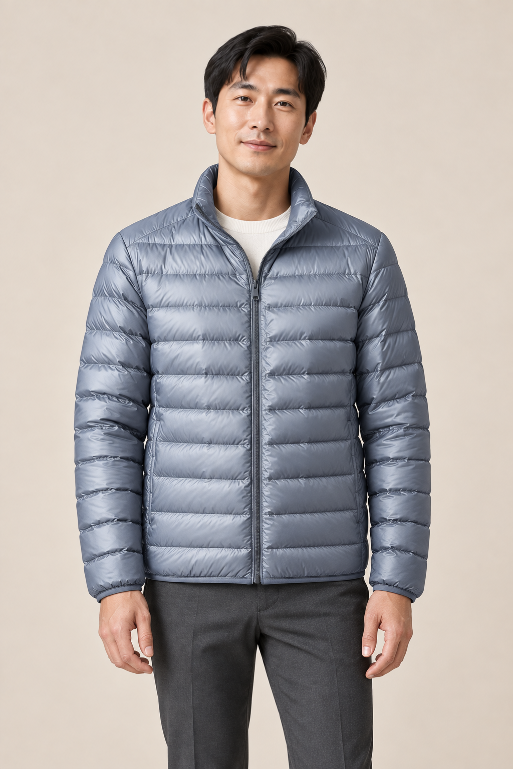 Men’s Lightweight Down Puffer Jacket with Stand Collar