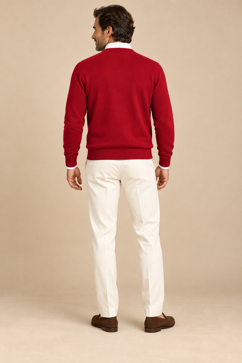 Men’s Fine Knit V-Neck Jumper with Long Sleeves