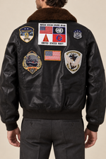 Men’s Aviator Bomber Jacket with Patches and Contrast Collar