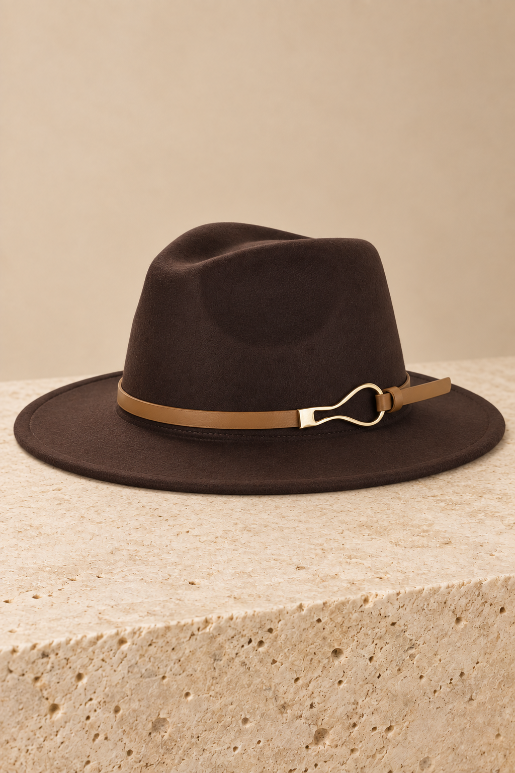 Men’s Wide-Brim Felt Fedora Hat with Contrast Band
